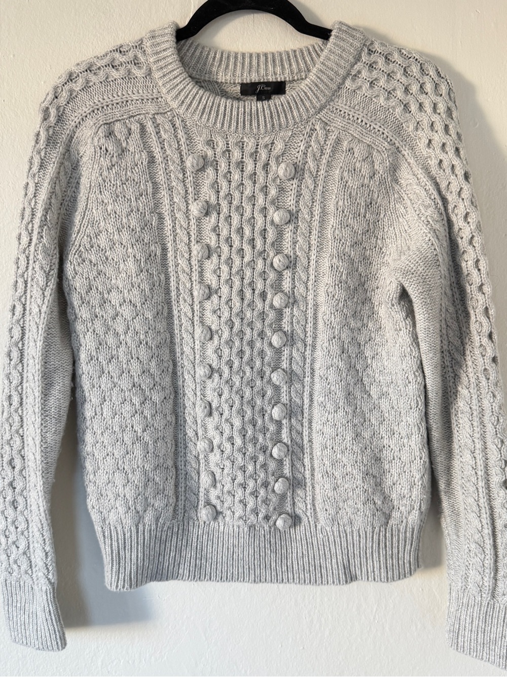 J. Crew Light Gray Textured Cable Crewneck Sweater